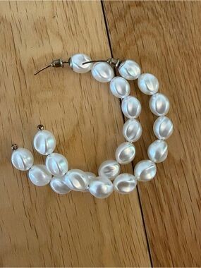 Large White Pearl Hoop Earrings